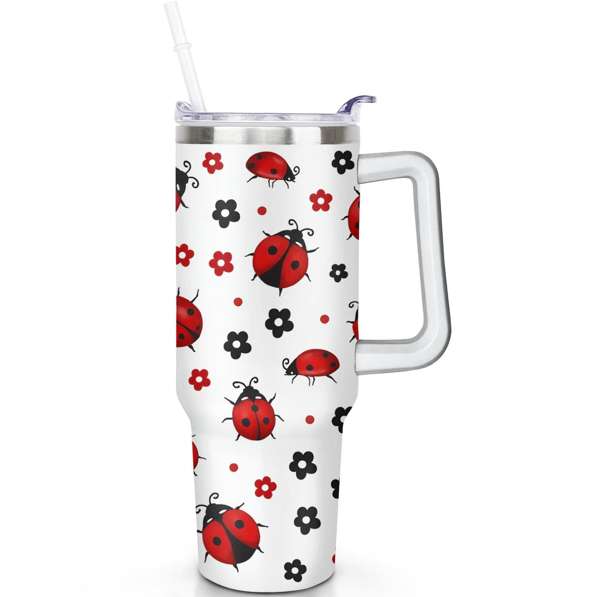 1pc cherry 40oz Tumbler with Straw & Handle - Insulated Stainless