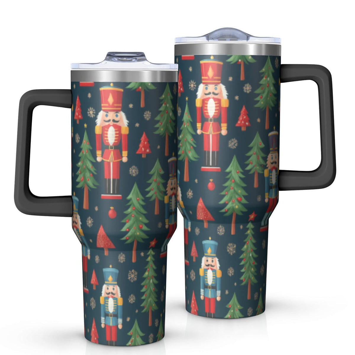 1pc nutcracker 40oz Tumbler with Straw & Handle - Insulated Stainless Steel Cup | Holiday Gift for Man Women (Christmas, Vale