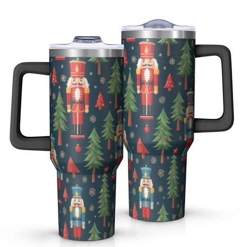 1pc nutcracker 40oz Tumbler with Straw & Handle - Insulated Stainless Steel Cup | Holiday Gift for Man Women (Christmas, Vale