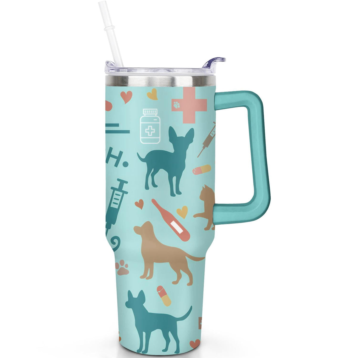 1pc Goose 40oz Tumbler with Straw & Handle - Insulated Stainless