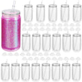 20 Pcs 16 fl oz Plastic Tumblers with Lids and Straws, Double Wall Tumbler with Pre Drilled Hole Bulk Snow Globe Cups, Reusab