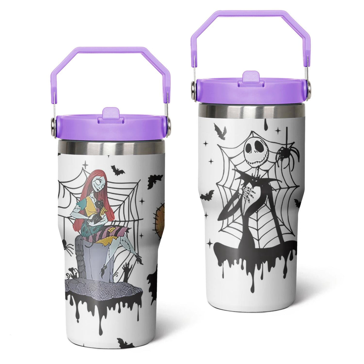 20oz Halloween Nightmare Before Stainless Steel Tumbler with Lid and Straw,Spill Proof Christmas Jack Skeleton Travel Cup Dou