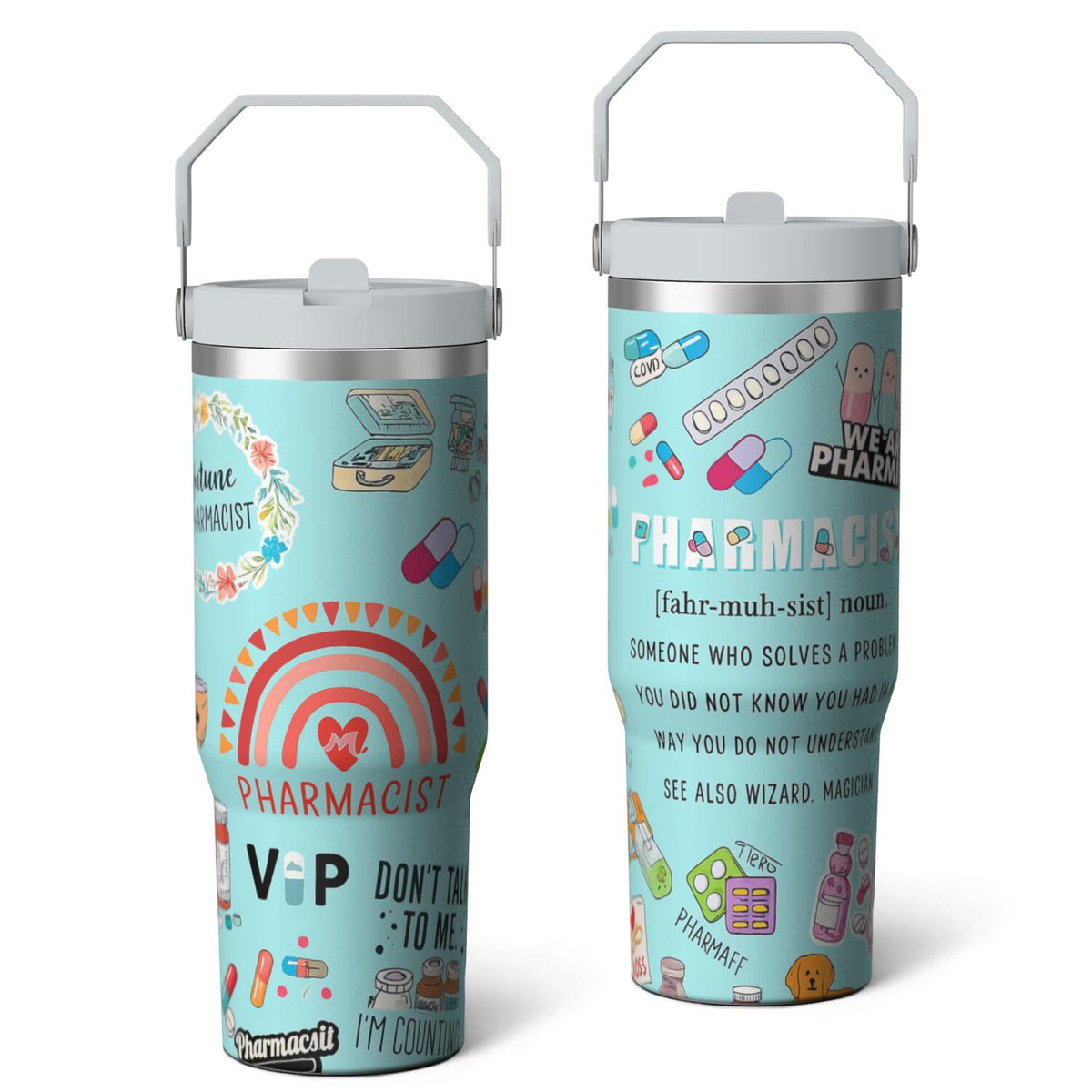 1pc pharmacist 30oz Tumbler with Straw & Handle - Insulated Stainless Steel Cup | Holiday Gift for Man Women (Christmas, Vale