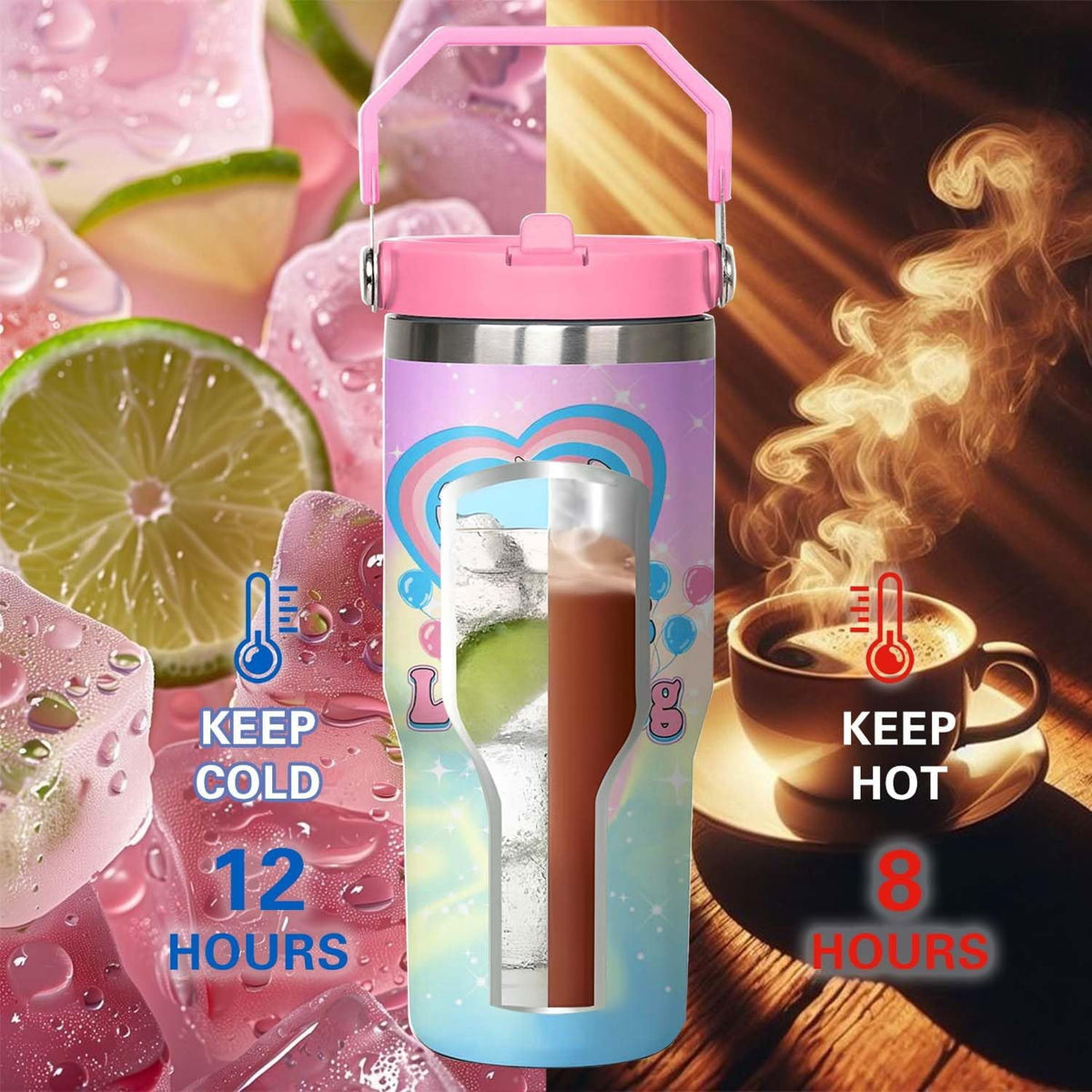 30oz Cartoon Tumbler for Cartoon Lovers,Cartoon Movie Stainless Steel Tumbler with Handle and Flip Straw Travel Mug Tumbler C