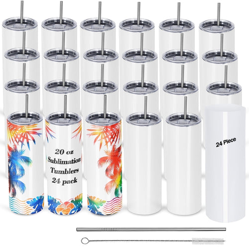 24 Pack, 20 oz Skinny sublimation Tumblers,  Insulated, Stainless Steel, Individually Boxed
