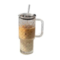 24Oz Diamond Embossed Glass Tumblers with Lid and Straw, Clear Drinking Glasses with Handle for Iced Coffee, Smoothies and Ju