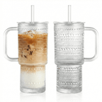 26oz Drinking Glasses with Handle & Lid – 2-Pack Large Iced Coffee Cups with Straws, Modern Glass Tumbler for Cold & Hot Beve
