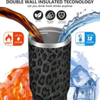 30oz Insulated Leopard Tumbler with Handle,Featuring a Leak-proof 2-in-1 Lid and Straw,a Vacuum-insulated Travel Coffee Mug,P