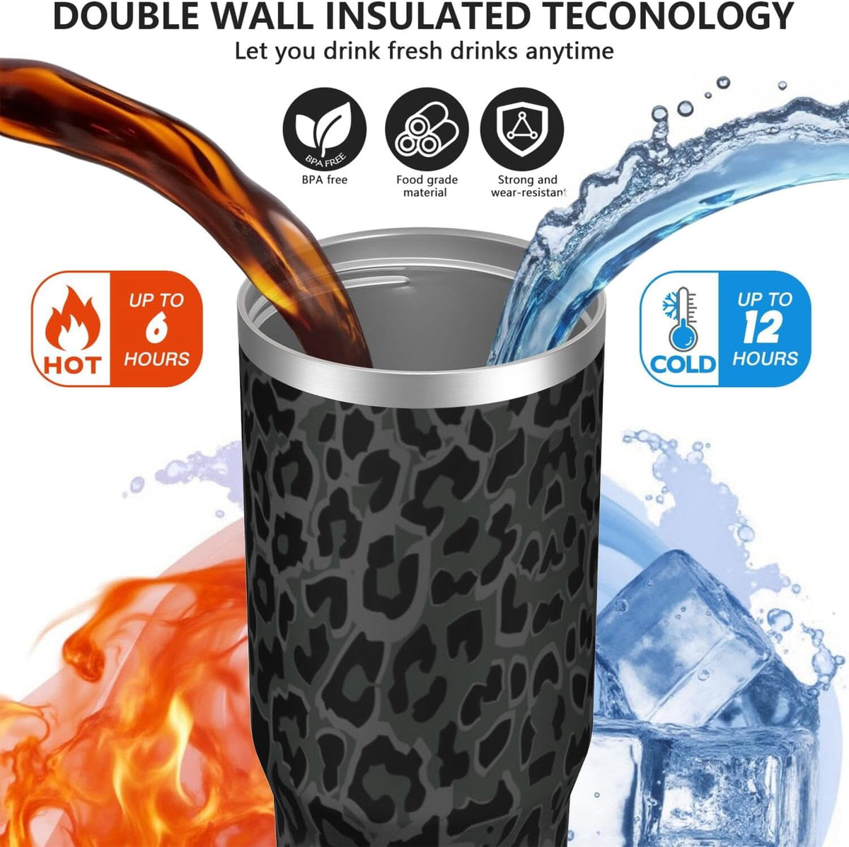 30oz Insulated Leopard Tumbler with Handle,Featuring a Leak-proof 2-in-1 Lid and Straw,a Vacuum-insulated Travel Coffee Mug,P