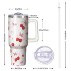 1pc cherry 40oz Tumbler with Straw & Handle - Insulated Stainless Steel Cup | Holiday Gift for Man Women (Christmas, Valentin