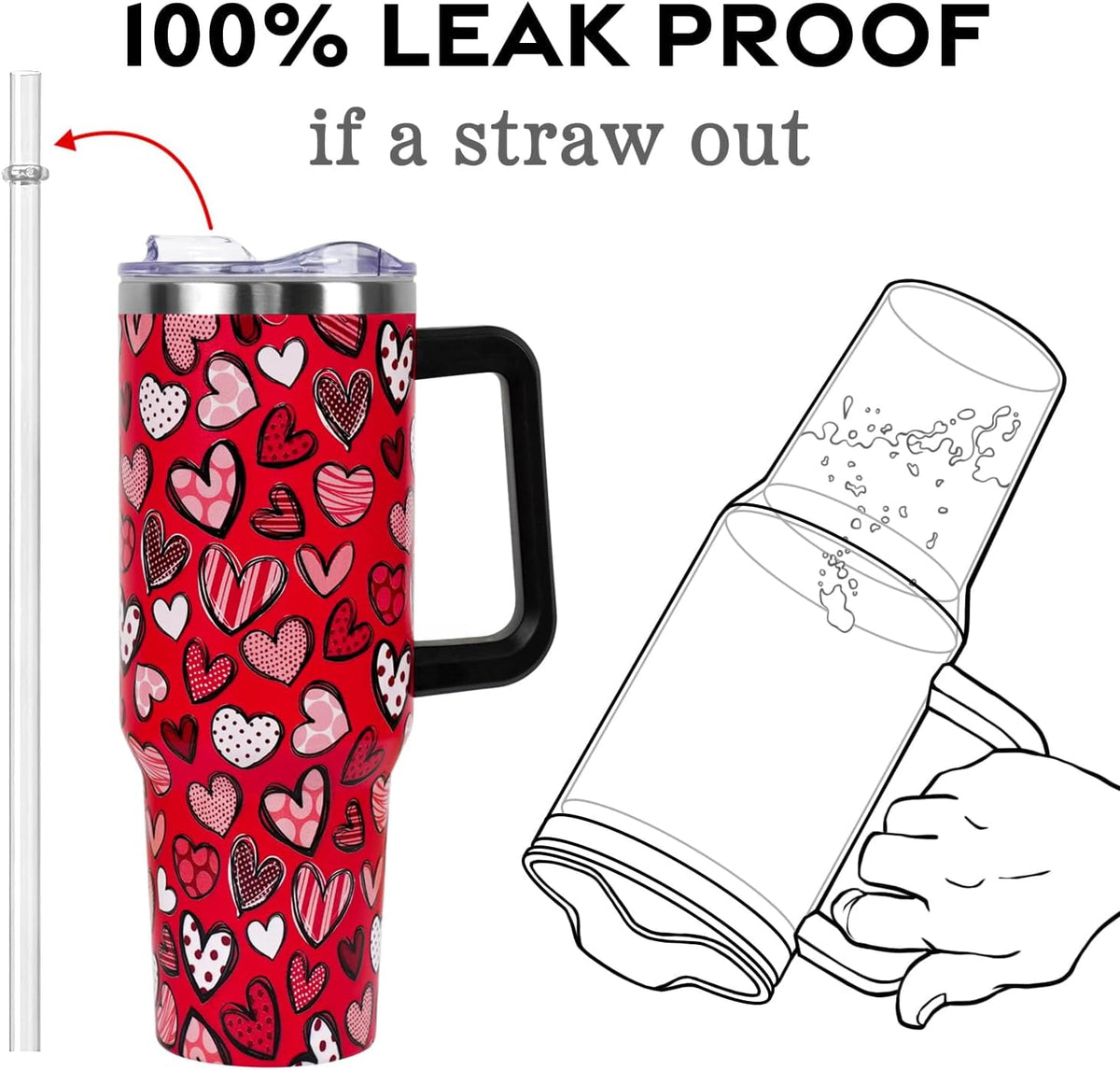 Valentines Day Gifts 40 oz Tumbler with Handle and Straw Lid,Cute Valentine''s Day Gift for Her Women Girlfriend Wife Red Lov