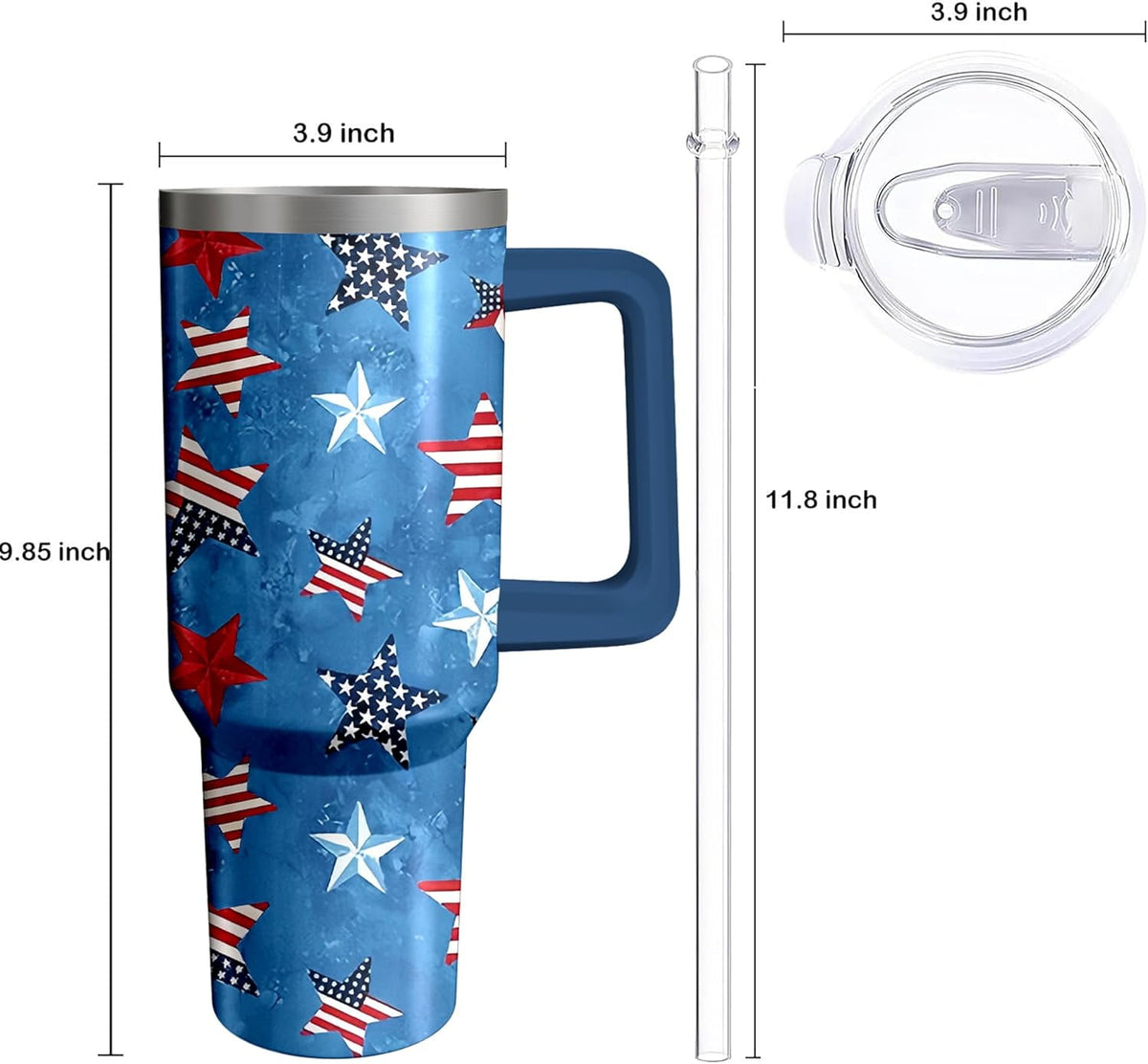 40oz American Flag 4th of july Tumbler With Handle and Straw, Gifts For Memorial Day Veterans day Independence day, Patriots 