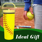 Softball Lover Gift 30 oz Flip Straw Tumbler with Top Handle Softball Pattern BPA-Free Leak Proof Stainless Steel Insulated V