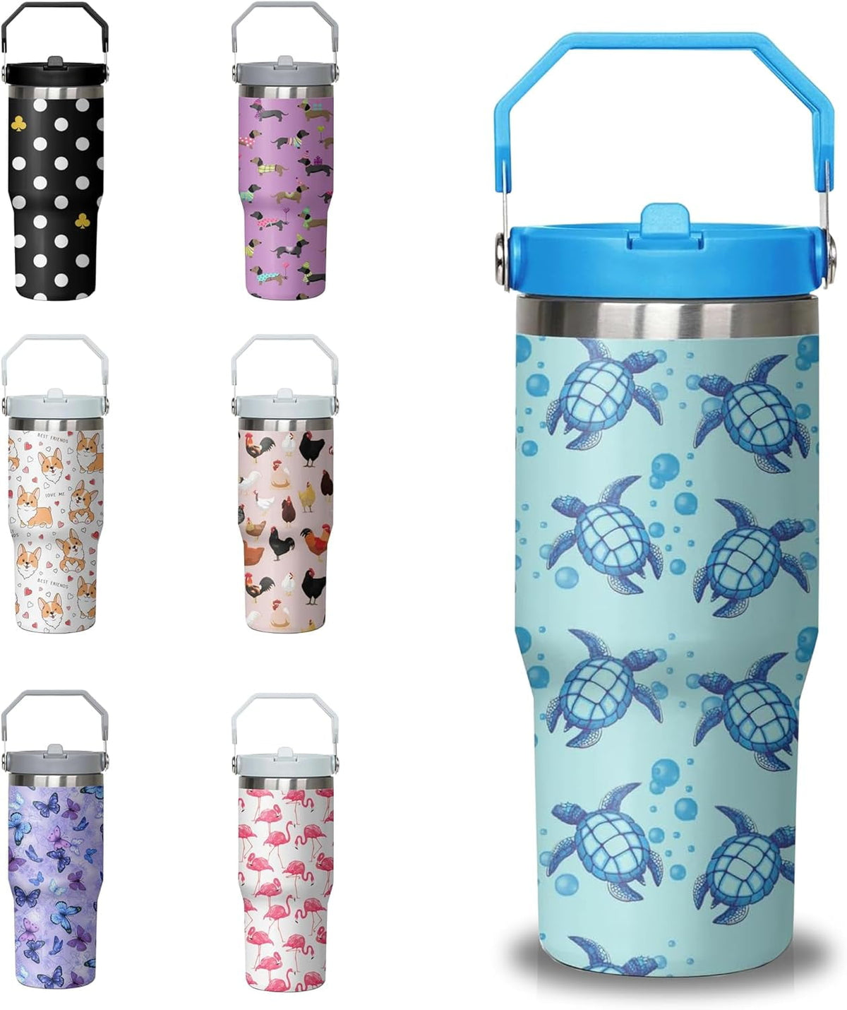 30 oz Chicken Tumbler with Handle and Flip Straw, Stainless Steel