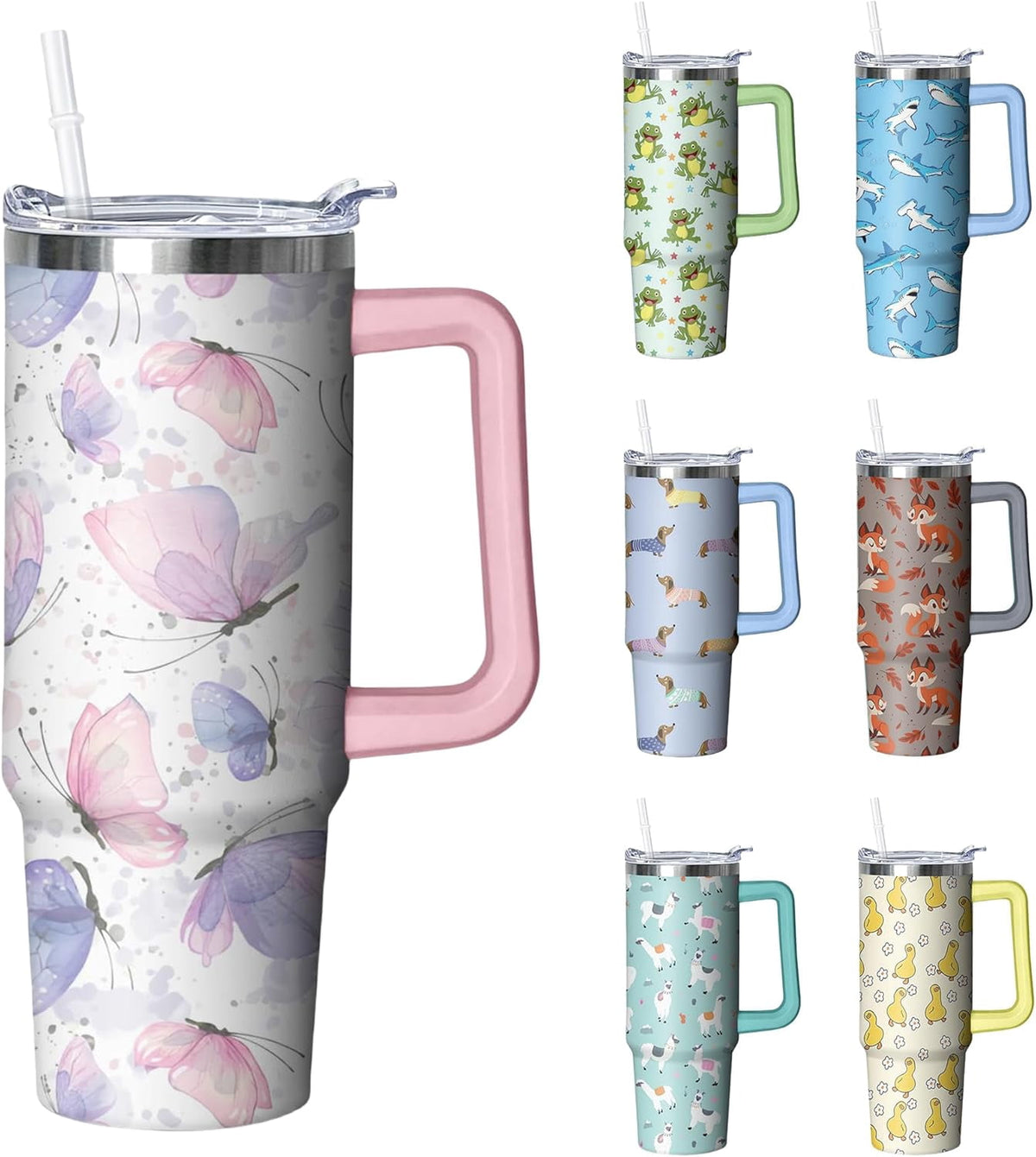 30 oz Duck Tumbler with Handle and Straw, Insulated Stainless Steel
