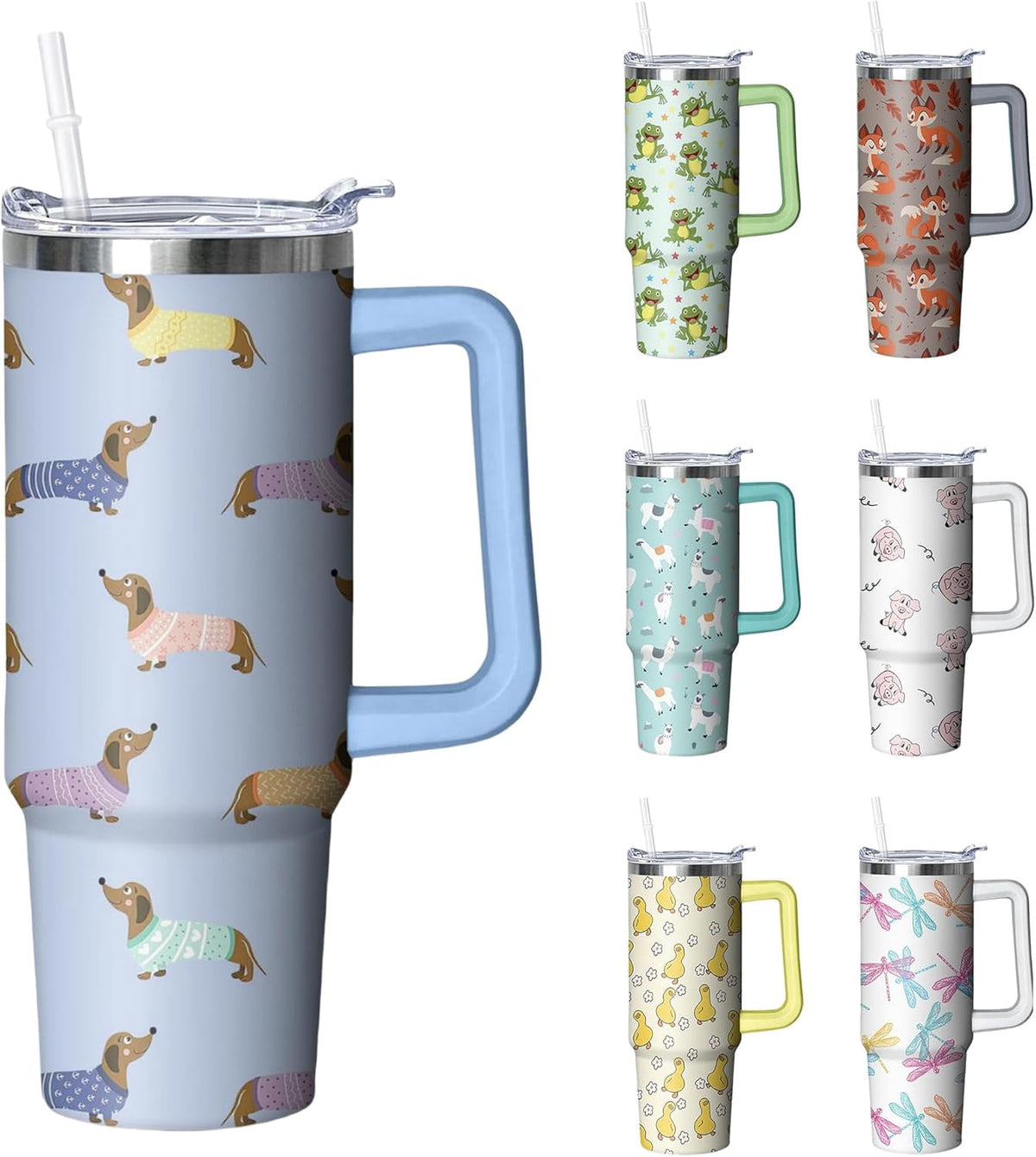 30 oz Duck Tumbler with Handle and Straw, Insulated Stainless Steel