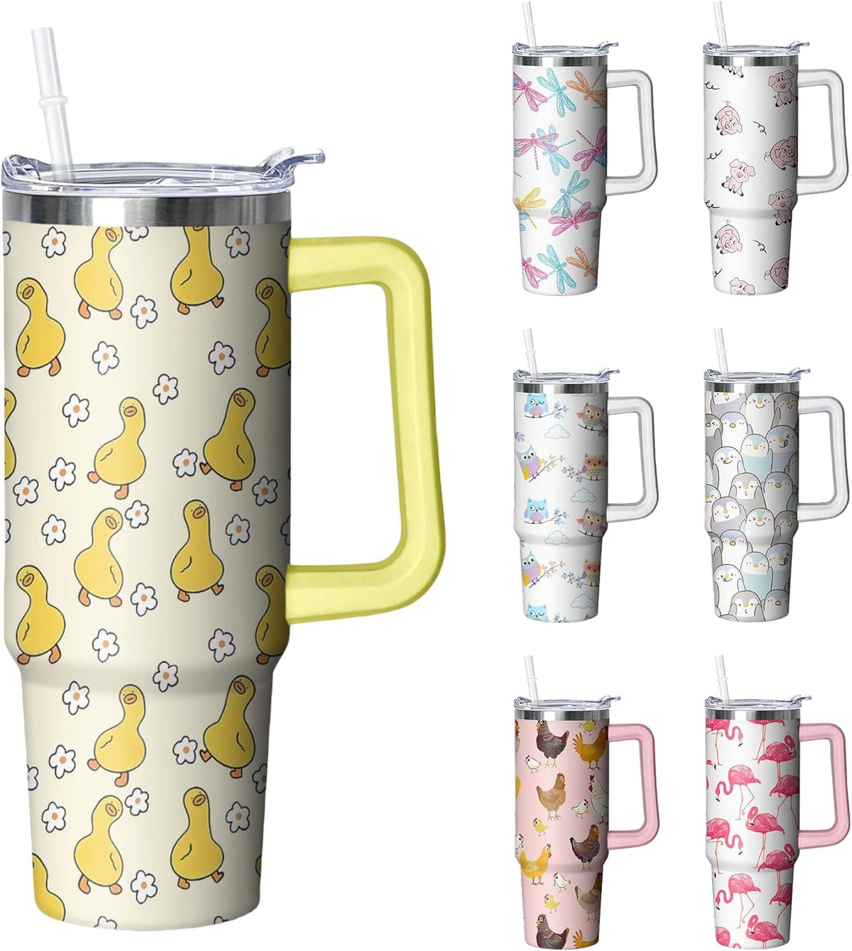 30 oz Duck Tumbler with Handle and Straw, Insulated Stainless Steel Cup with Lid, Travel Coffee Mug Water Bottle, Gifts for W