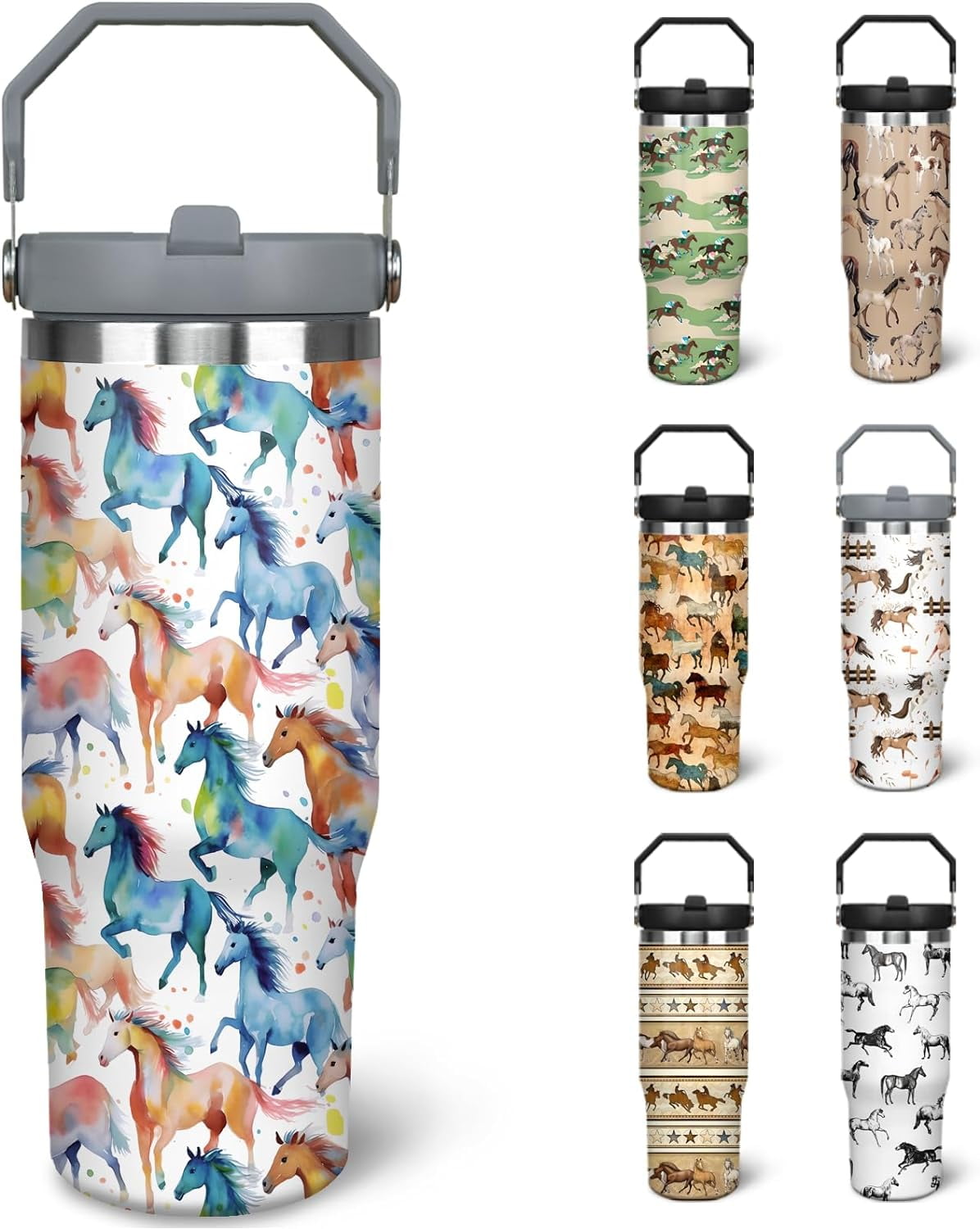 30 oz Horse Tumbler With Handle and Straw, 30oz Horse Flip