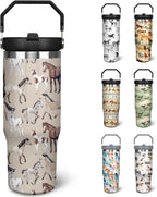 30 oz Horse Tumbler With Handle and Straw, 30oz Horse Flip Straw Tumbler Insulated Coffee Travel Mugs Cup Water Bottle Horse 