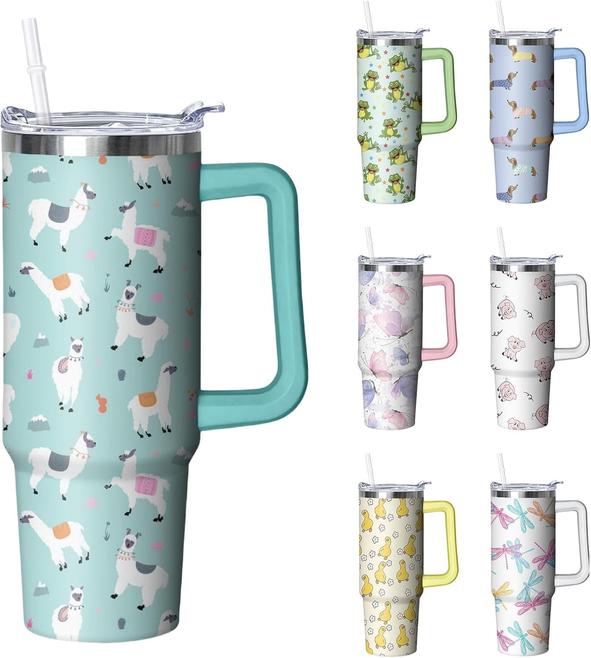30 oz Duck Tumbler with Handle and Straw, Insulated Stainless Steel