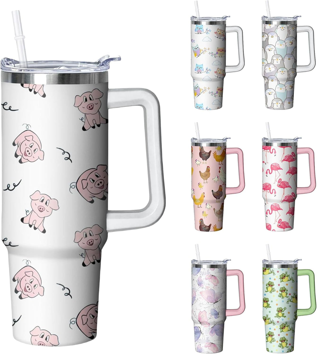30 oz Duck Tumbler with Handle and Straw, Insulated Stainless Steel