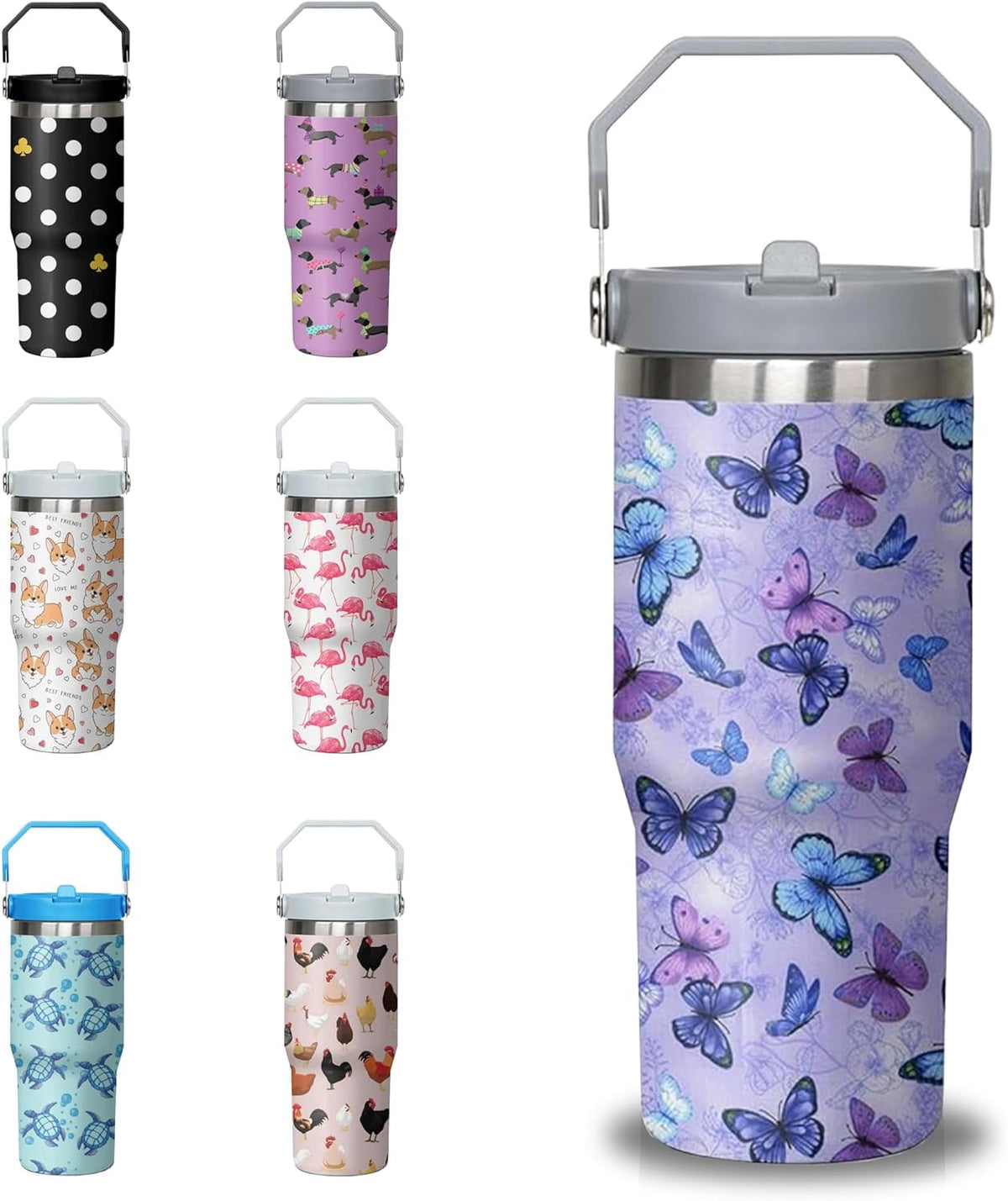 30 oz Chicken Tumbler with Handle and Flip Straw, Stainless Steel