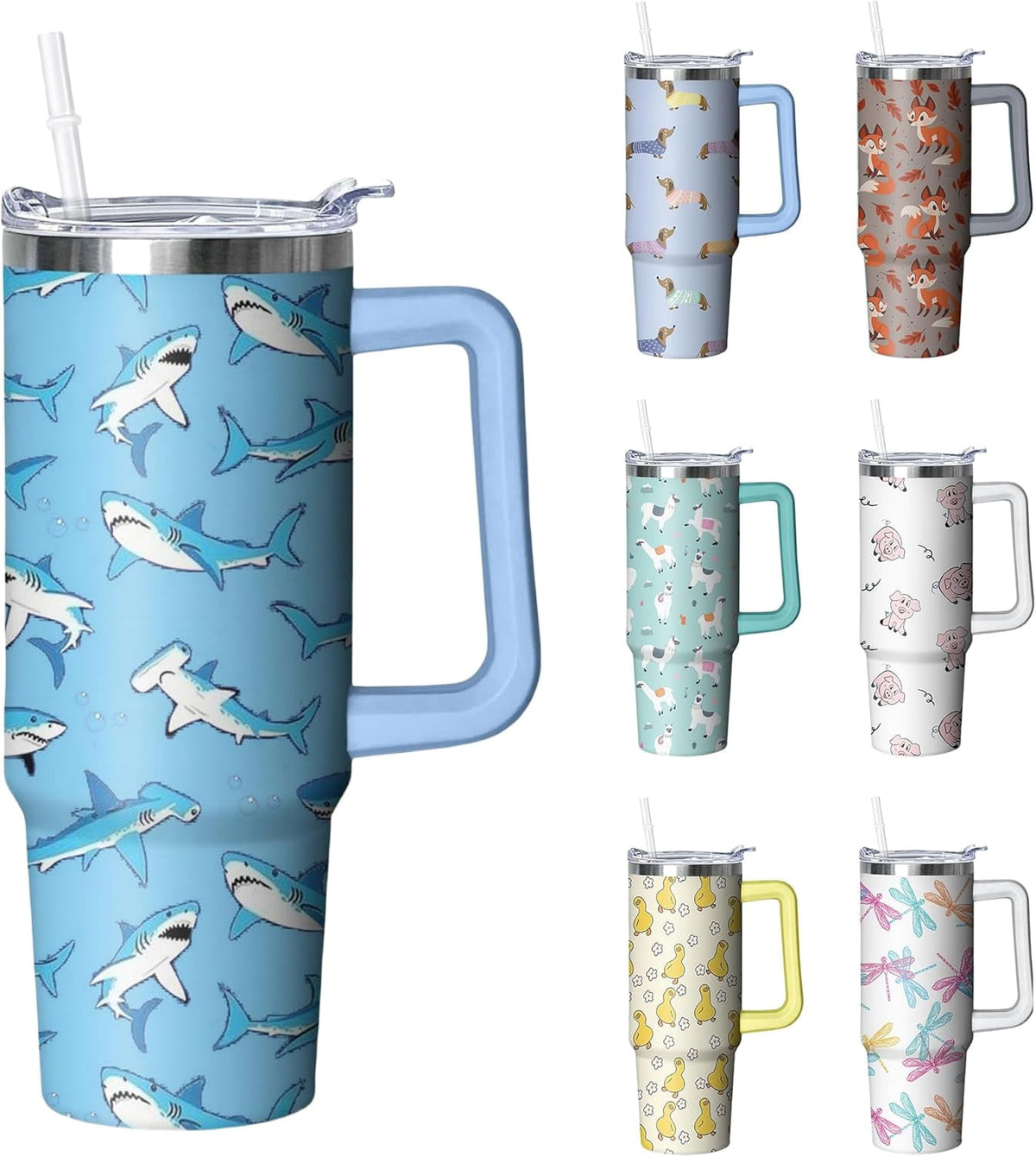 30 oz Duck Tumbler with Handle and Straw, Insulated Stainless Steel