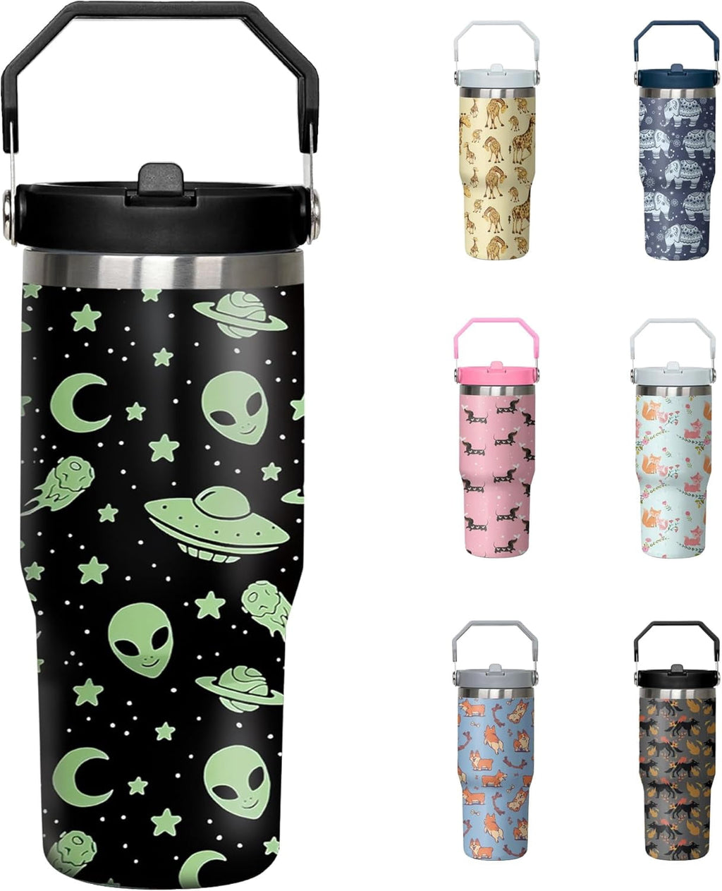 30 Oz Blue Bow Tumbler with Handle and Straw, Insulated Stainless