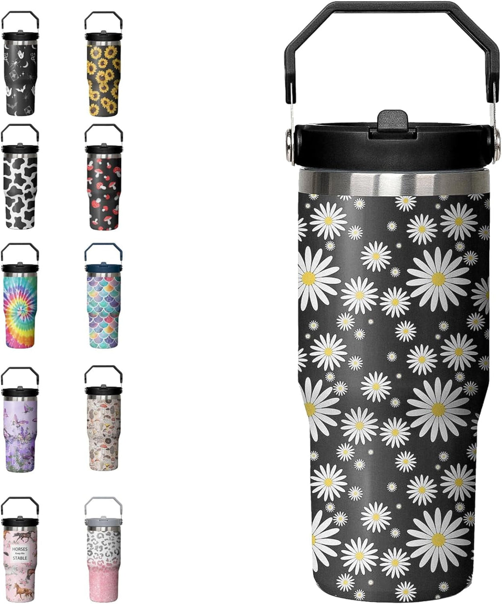 30oz Tie Dye Print Tumbler with Handle Flip Straw Tie Dye