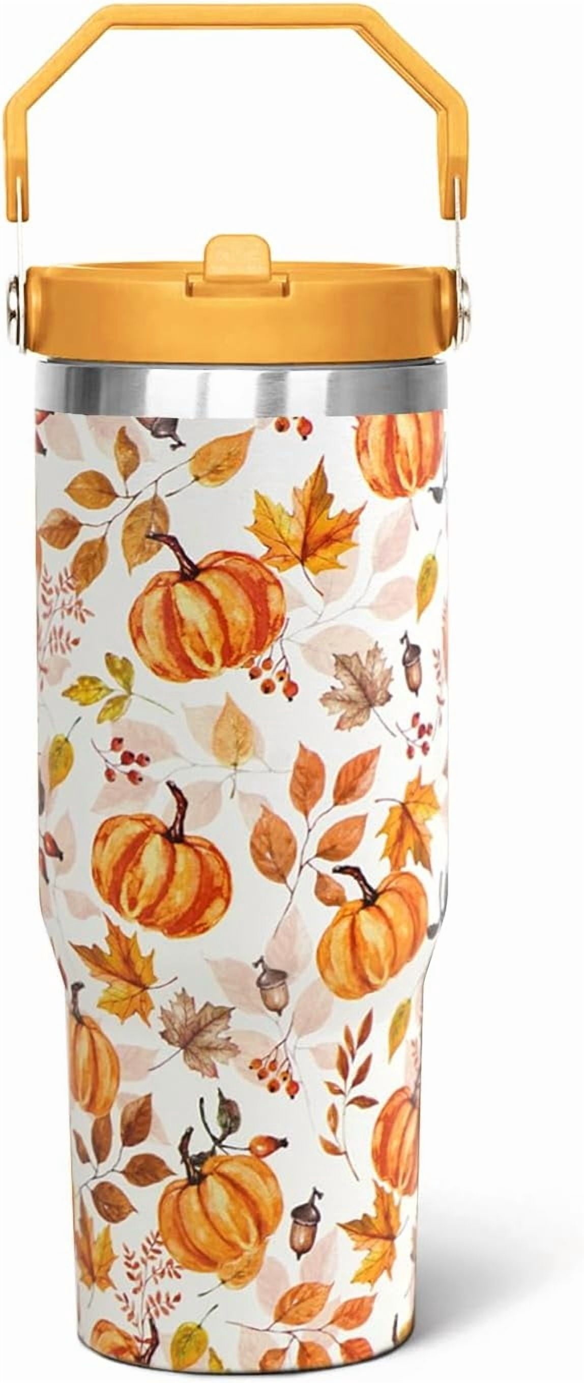 30oz Fall Pumpkin Flip Tumbler with Handle lid and Straw,Fall Coffee Travel Mug Cup Water Botter,Fall Gifts for Women,Fall St