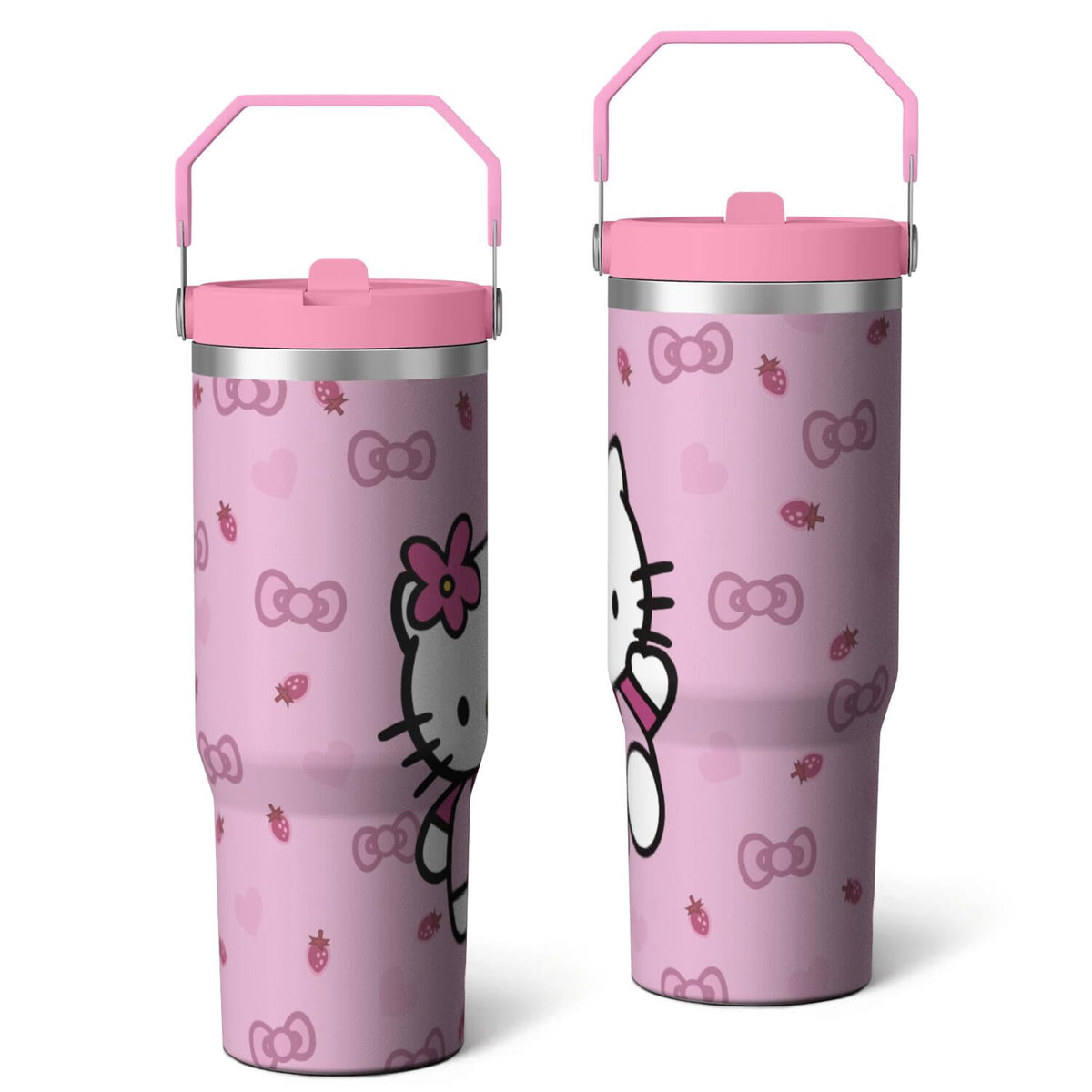 30oz Hello Kawaii Cat Cute Stainless Steel Tumbler with Lid and Straw,Spill Proof Travel Cup Double Wall Vacuum Insulated Cof