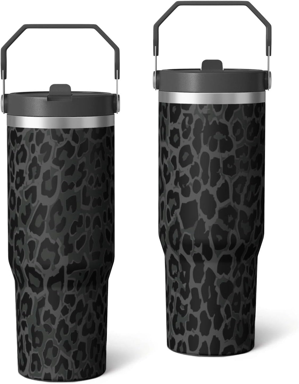 30oz Insulated Leopard Tumbler with Handle,Featuring a Leak-proof 2-in-1 Lid and Straw,a Vacuum-insulated Travel Coffee Mug,P
