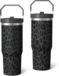 30oz Insulated Leopard Tumbler with Handle,Featuring a Leak-proof 2-in-1 Lid and Straw,a Vacuum-insulated Travel Coffee Mug,P