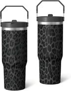 30oz Insulated Leopard Tumbler with Handle,Featuring a Leak-proof 2-in-1 Lid and Straw,a Vacuum-insulated Travel Coffee Mug,P