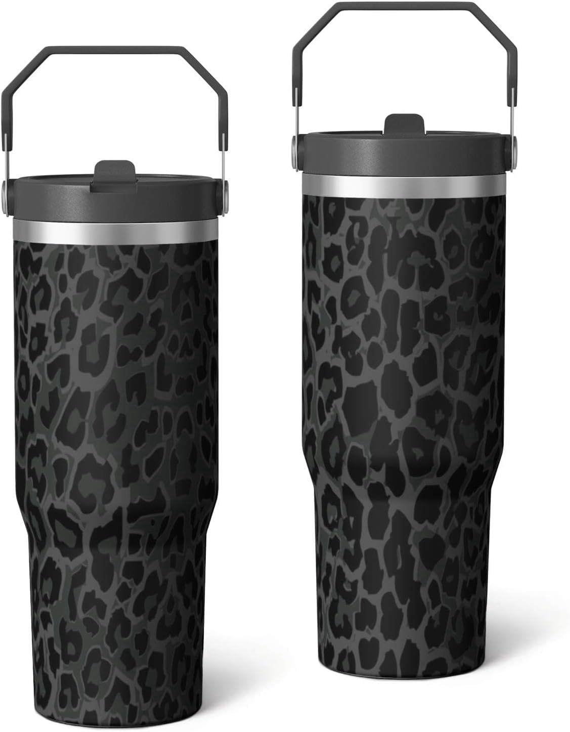 30oz Insulated Leopard Tumbler with Handle,Featuring a Leak-proof 2-in-1 Lid and Straw,a Vacuum-insulated Travel Coffee Mug,P