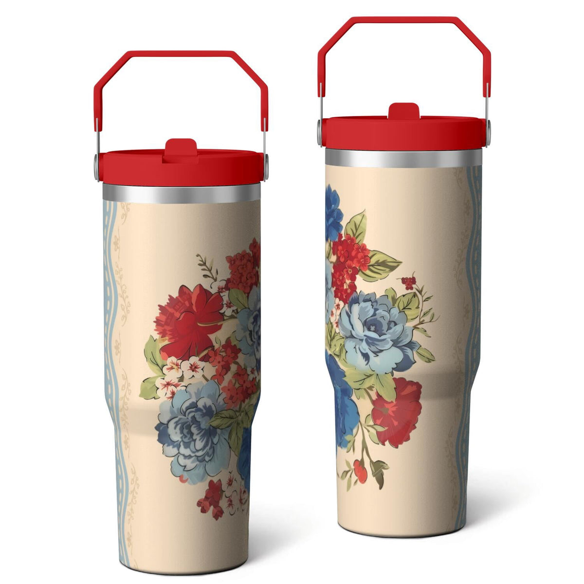 30oz Pioneer Colorful Floral Stainless Steel Flip Straw Tumbler with Lid