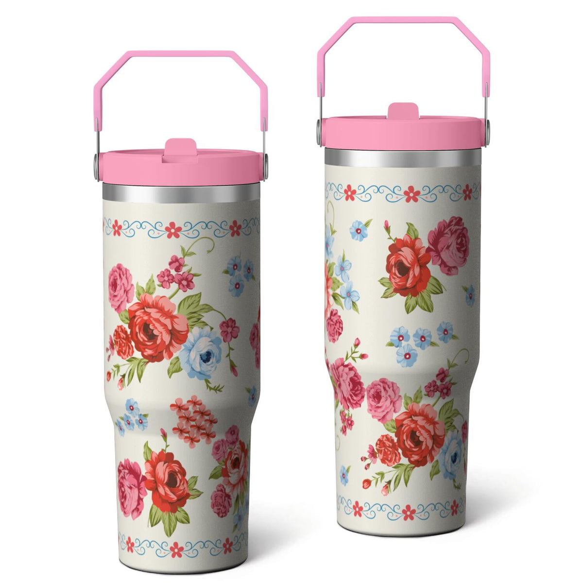 30oz Pioneer Colorful Floral Stainless Steel Flip Straw Tumbler with Lid