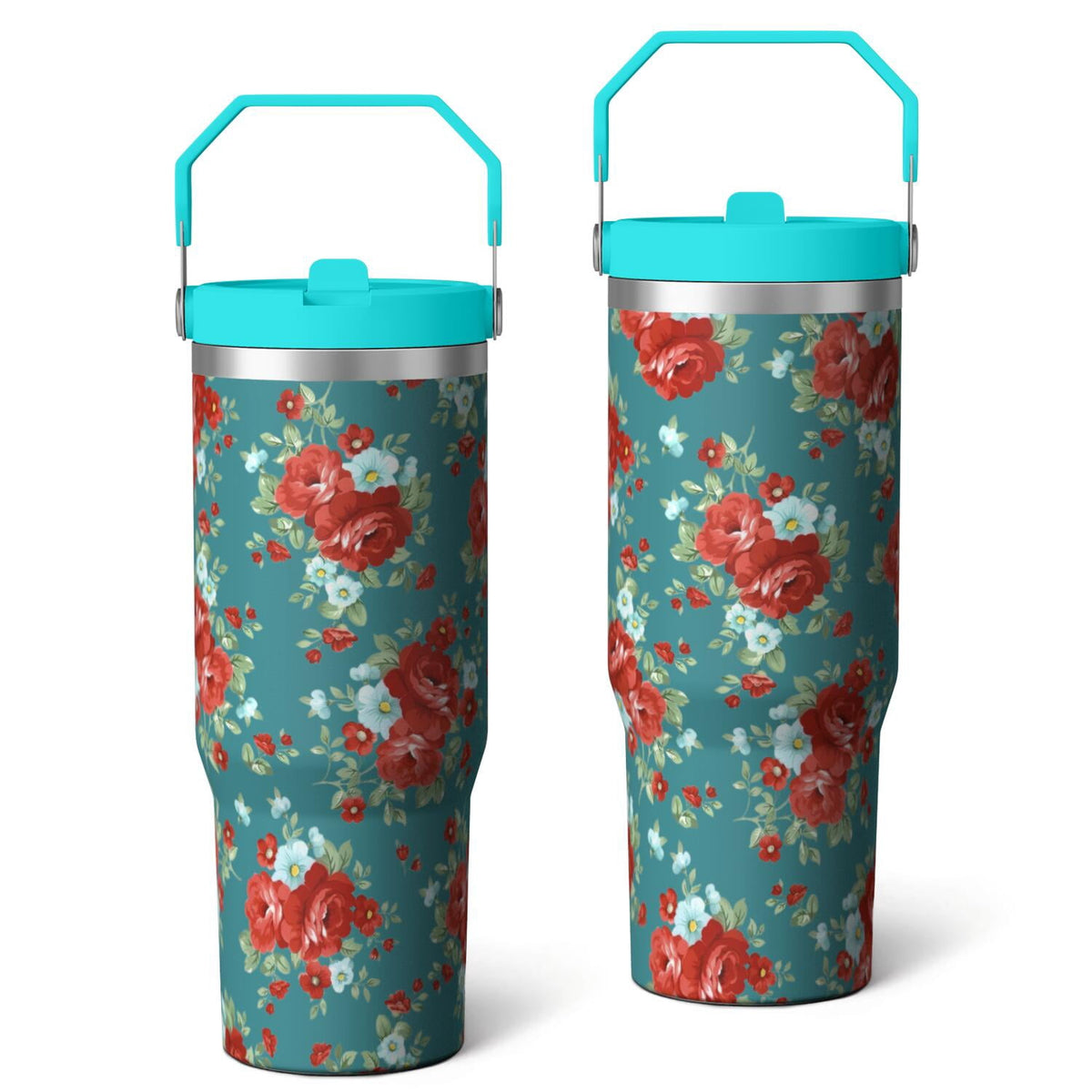 30oz Pioneer Colorful Floral Stainless Steel Flip Straw Tumbler with Lid