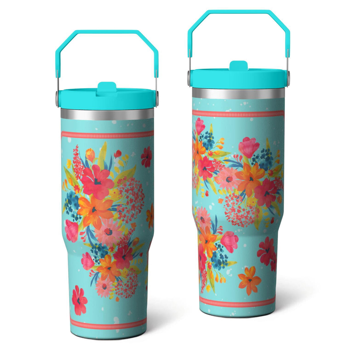30oz Pioneer Colorful Floral Stainless Steel Flip Straw Tumbler with Lid
