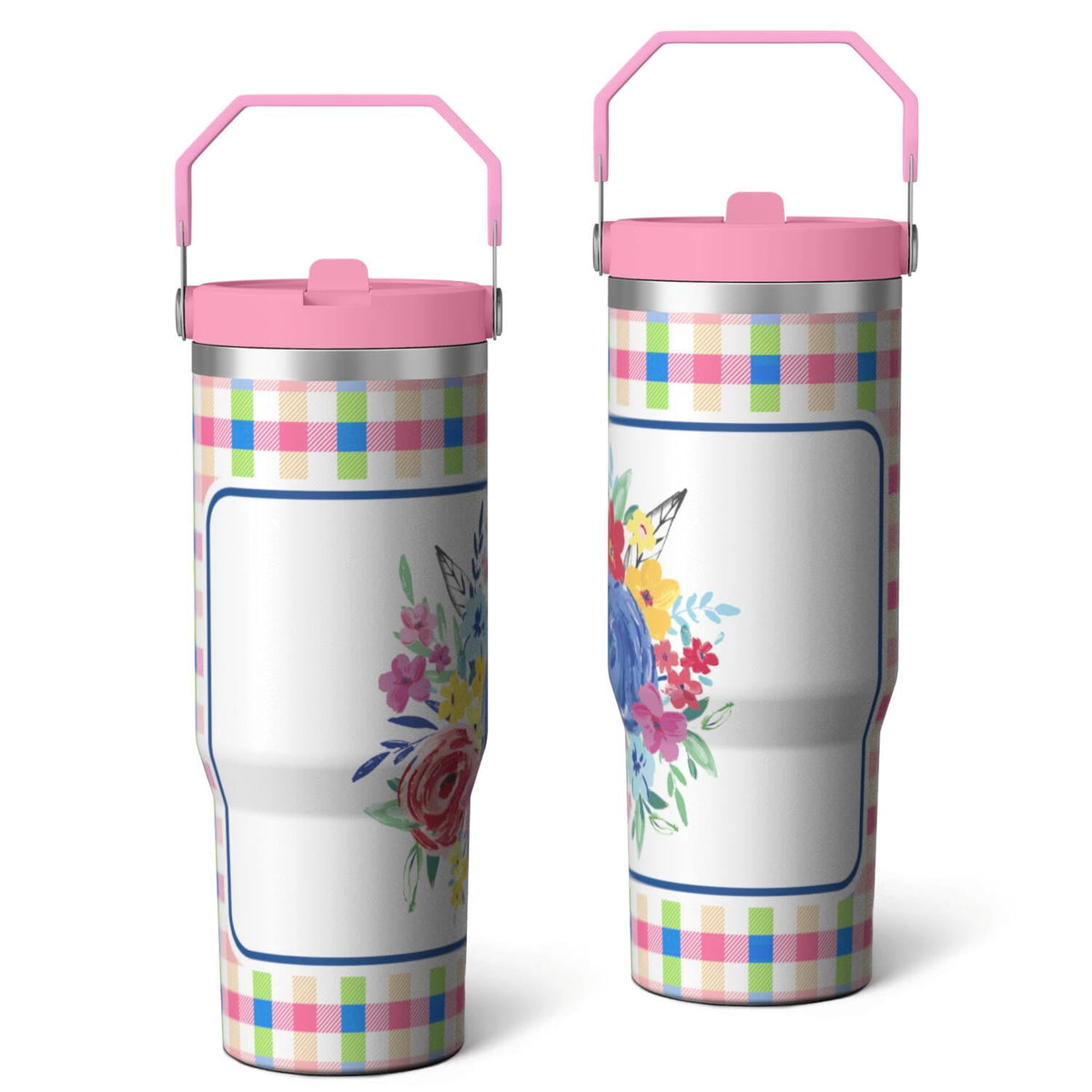 30oz Pioneer Colorful Floral Stainless Steel Flip Straw Tumbler with Lid and Straw Spill Proof Travel Cup Double Wall Vacuum 