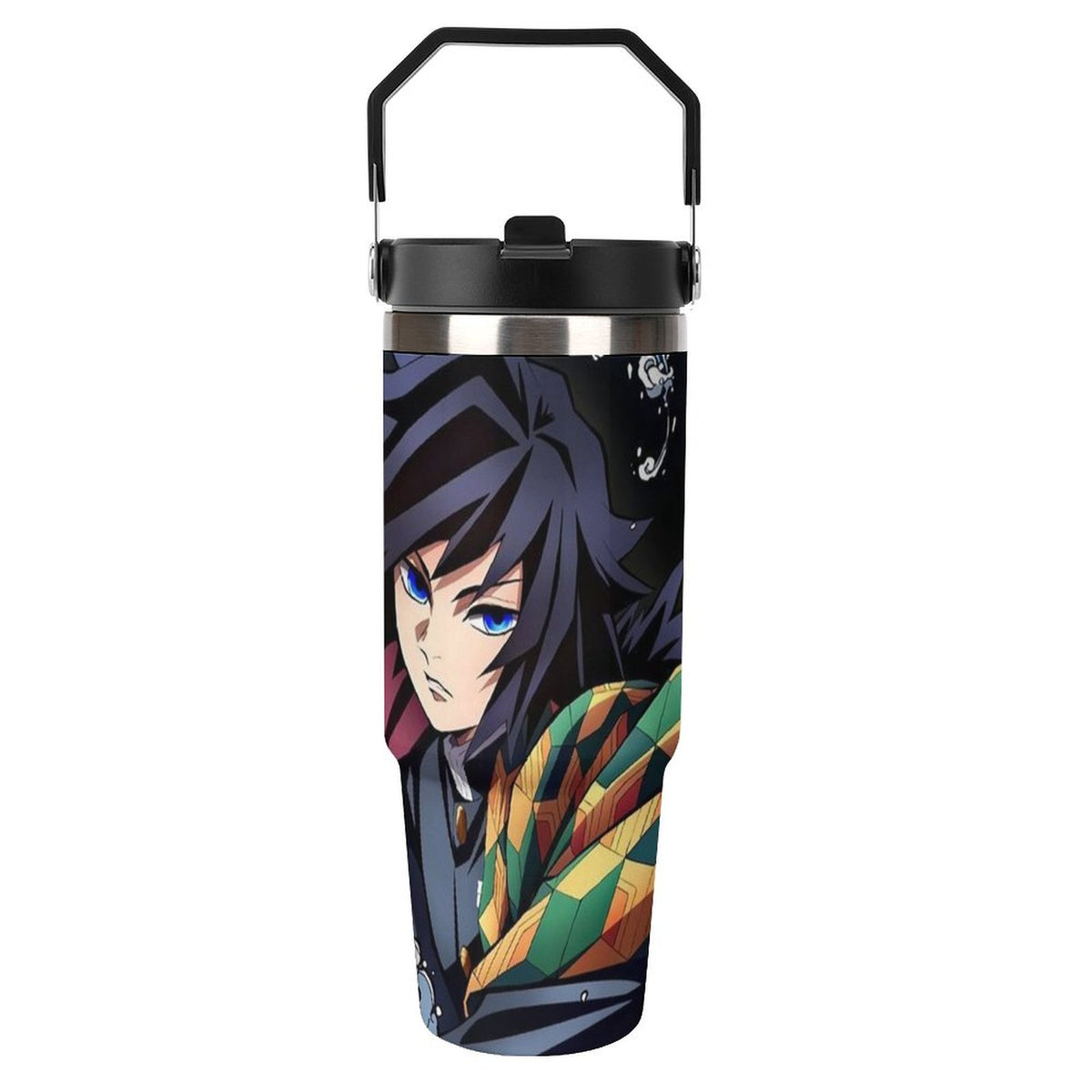 30oz Tumbler with Handle And Flip Straw Lid Demon Slayer Tomioka Giyuu Stainless Steel Bottle Double Wall Insulated Travel Co