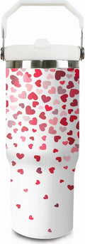 30oz Valentines Tumbler with Handle and Straw, Valentine Insulated Tumbler, Leak Proof Travel Coffee Mug, Reusable Stainless 