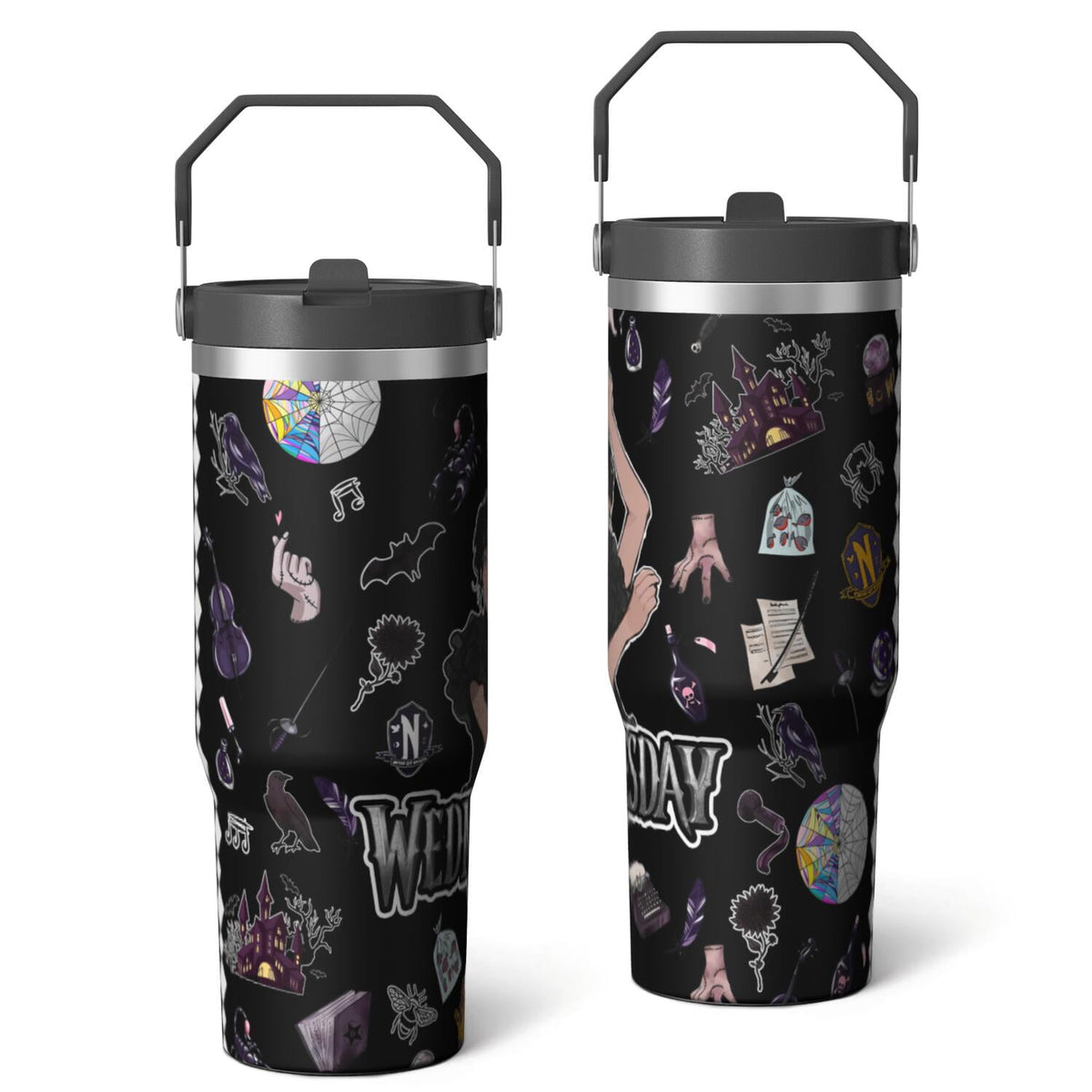 30oz Wednesday Girl Stainless Steel Tumbler with Lid and Straw,Wednesday Stuff Merchandise Spill Proof Travel Cup Double Wall