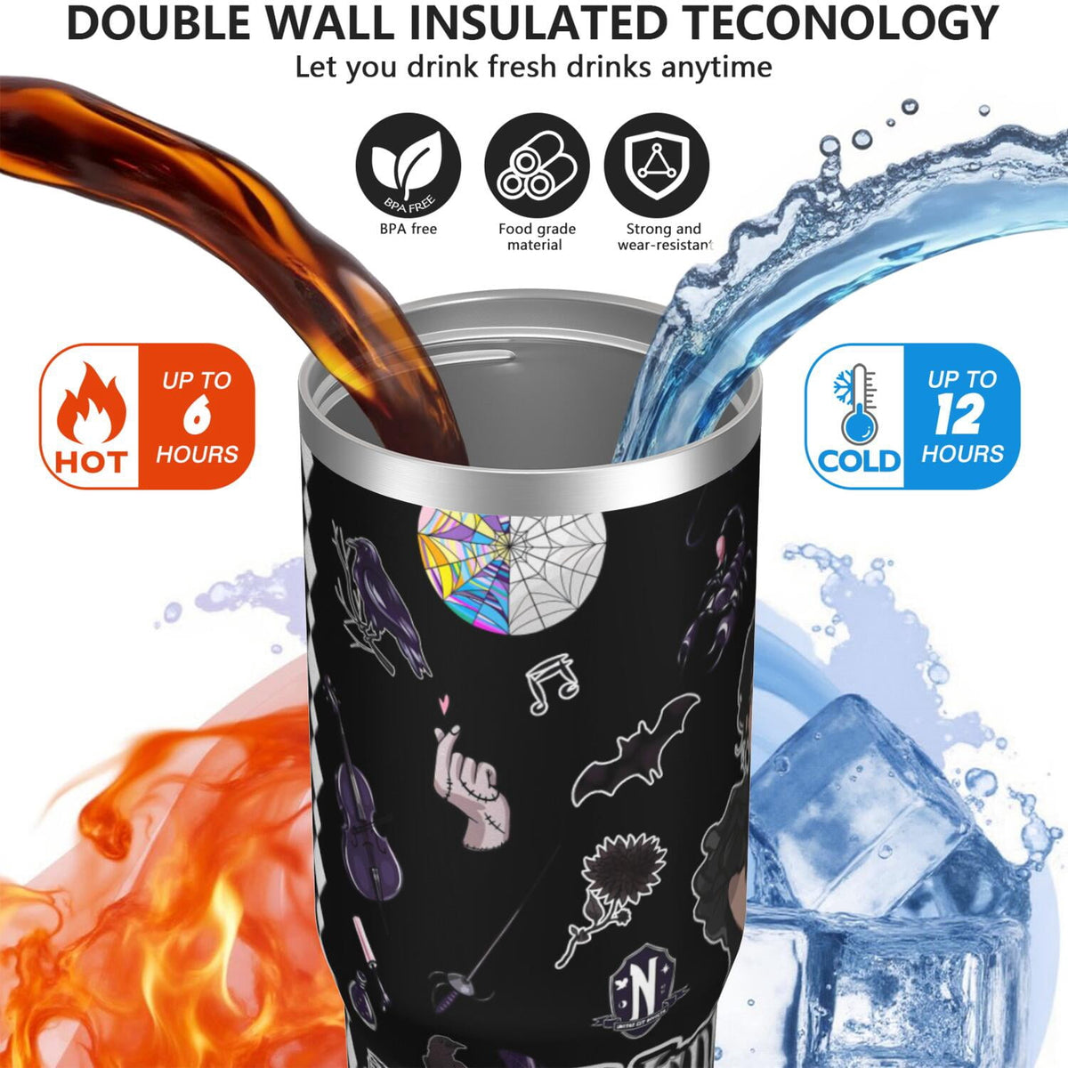 30oz Wednesday Girl Stainless Steel Tumbler with Lid and Straw,Wednesday Stuff Merchandise Spill Proof Travel Cup Double Wall