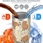 1pc Capibara 30oz Tumbler with Straw & Handle - Insulated Stainless Steel Cup | Holiday Gift for Man Women (Christmas, Valent
