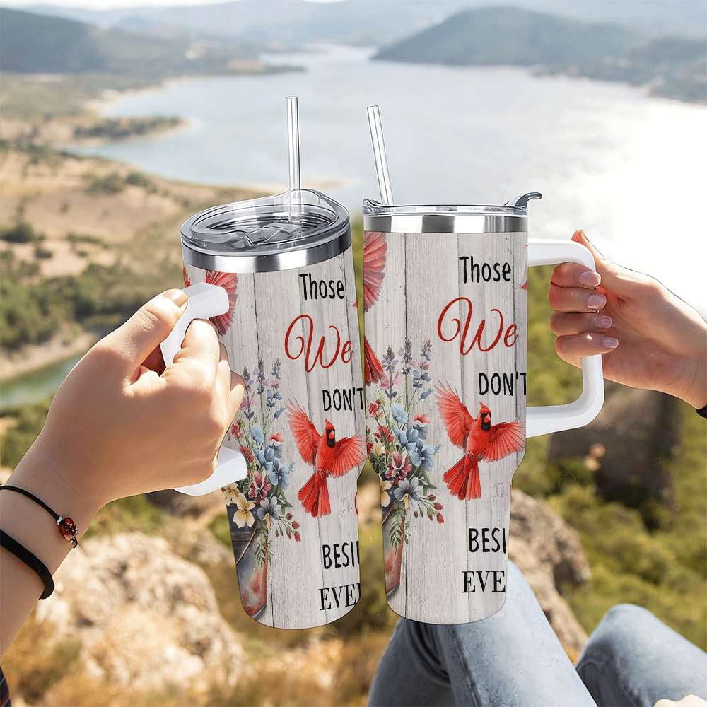 Cardinal Insulated Tumbler with Lid and Straw, Stainless Steel Travel Mug with Handle, Floral Rustic Cardinal Cup, Double Wal