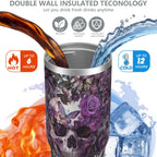 1pc Halloween Skull 30oz Tumbler with Straw & Handle - Insulated Stainless Steel Cup | Holiday Gift for Man Women (Christmas,