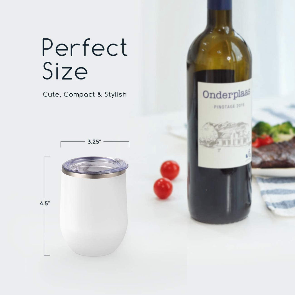 Maars Bev Stainless Steel Stemless Wine Glass Tumbler with Lid, Vacuum Insulated 12 oz Cup | Spill Proof, Travel Friendly, Fu