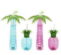 (4 Counts) HTL BPA-Free Palm Tree and Pineapple Shaped LED Light Up Tumblers with Straws, Luau Yard Party Cups with Lids, for