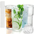 4 pack 16 oz Glass Cups with Lids and Straws – Single Reusable Tumbler, Thickened Shatter-Resistant Glass, Ideal for Iced Cof